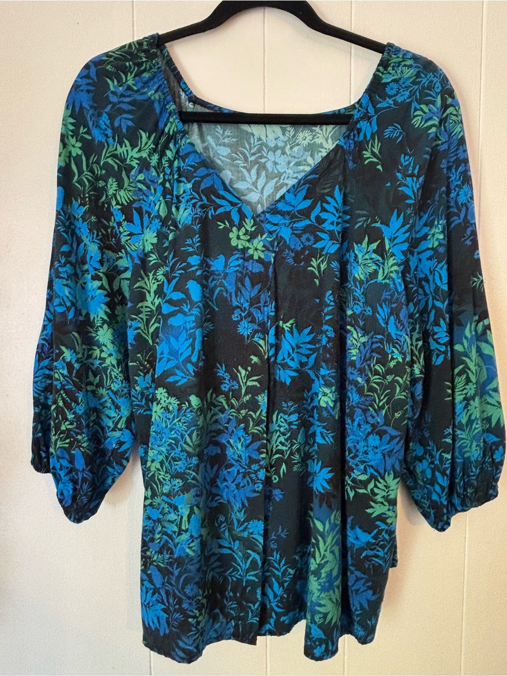 Liverpool Black V-Neck top with Blue & Green Floral Print